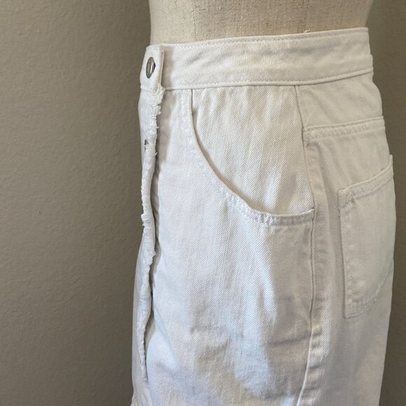 White Button-Front Frayed Hem Denim Mini Skirt By Anthropologie Minimalist S - Picture 4 of 8